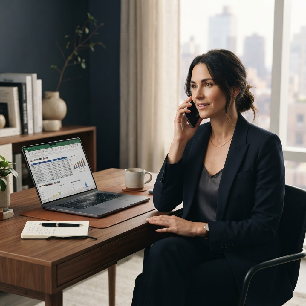 An AutoDrive specialist negotiating car pricing over the phone while reviewing dealer quotes